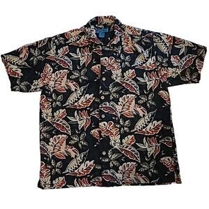 Vintage Paradise Blue 100% Silk Summer Hawaiian Shirt L Short Sleeve Shirt